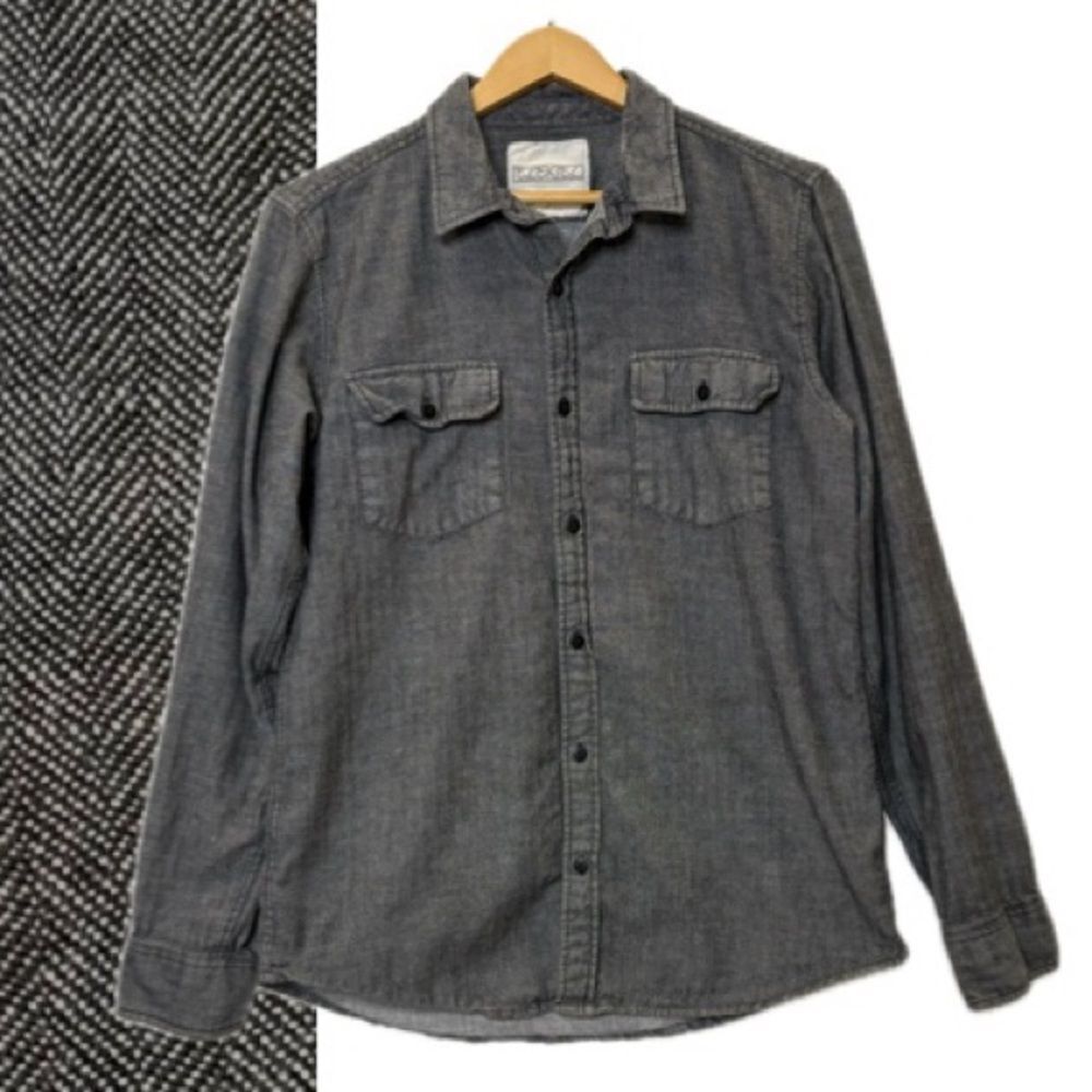 Ezekiel Mini Chevron Patterned Long Sleeve Button Down Shirt Mens Size M Black
